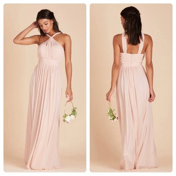 Birdy Grey Kiko Mesh Halter Formal Bridesmaid Dress in Pale Blush Size L NWT - Picture 1 of 11